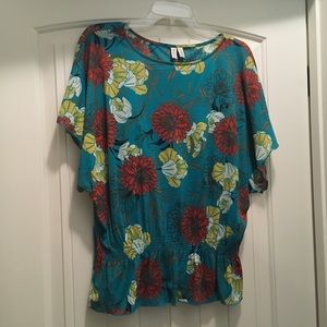 Madison teal floral blouse